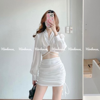 SET CROP ĐEN CỘT DÂY EO + CHÂN VÁY RÚT