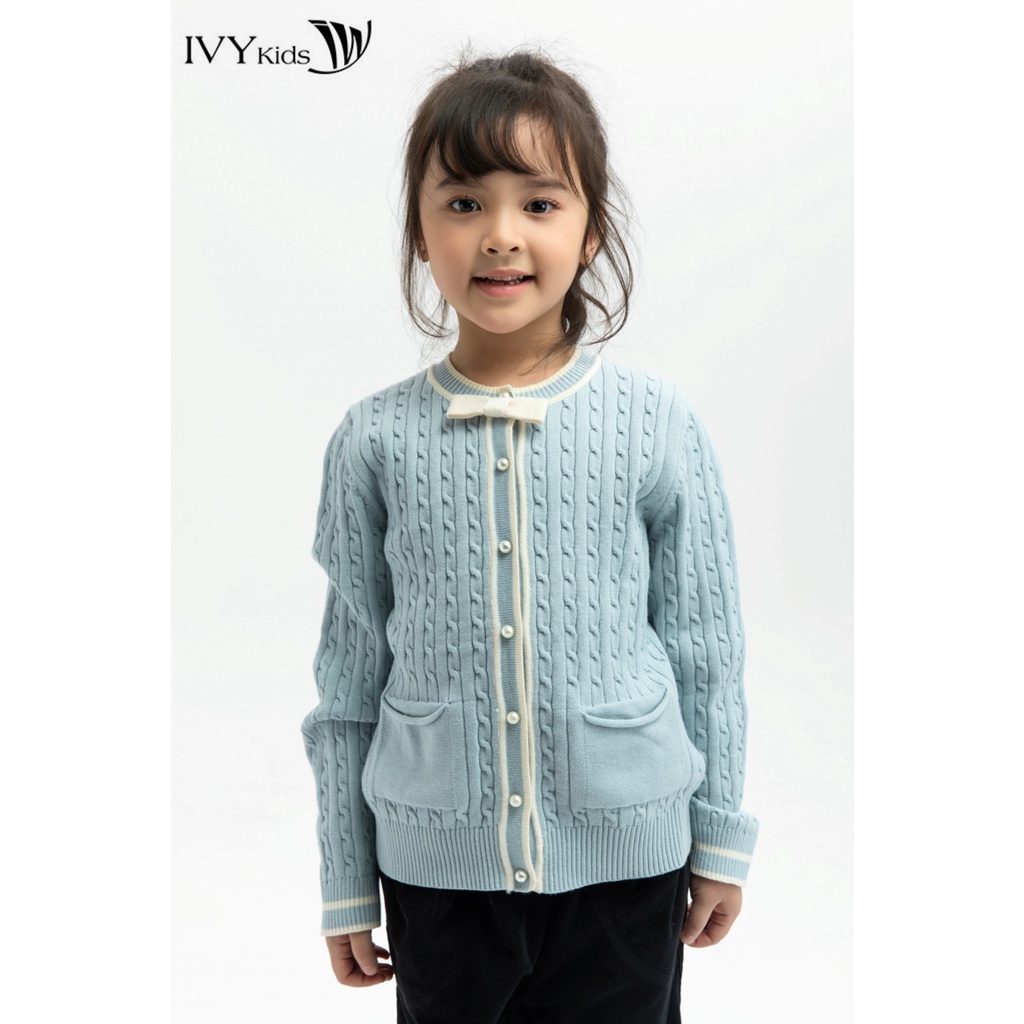 Áo cardigan len đính nơ bé gái IVY moda MS 77G0783
