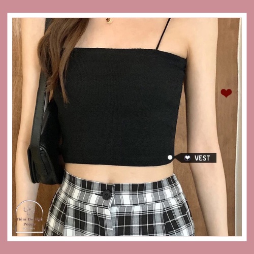 Áo 2 dây Croptop chất liệu cotton Đen-Trắng  xịn Freesize từ 38 đến 58kg phối đồ siêu chất
