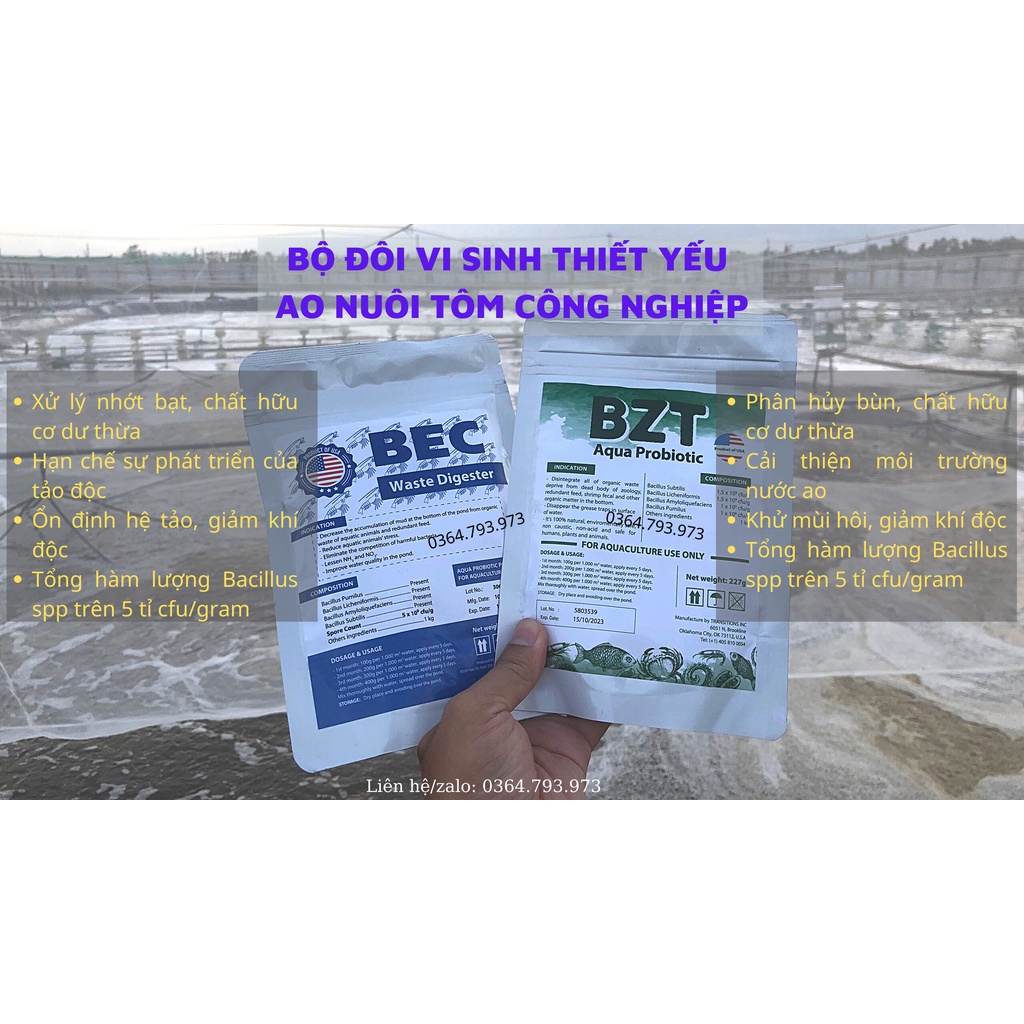 ComBo 2 Gói BZT-BEC⚡ Bộ đôi Vi Sinh Cắt Tảo, Giảm Nhớt Bạt, Xử Lý Đáy, Bùn ao Tôm