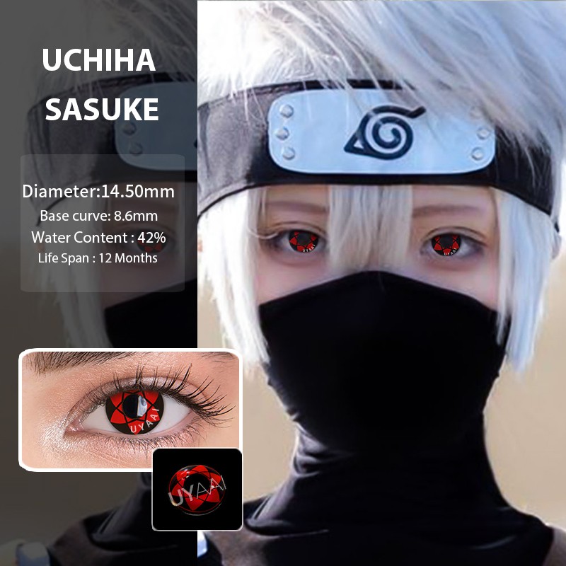UYAAI Set 2 cặp kính áp tròng có màu phong cách Anime Naruto Sharingan Uchiha Sasuke Hatake Kakashi