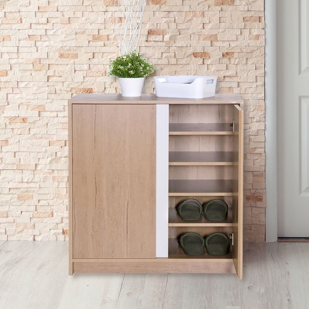 HomeBase FURDINI Tủ giày bằng gỗ ép thiết kế không tay cầm để được 15 đôi giày MITCH Thái Lan W80xH85xD35cm màu gỗ/trắng