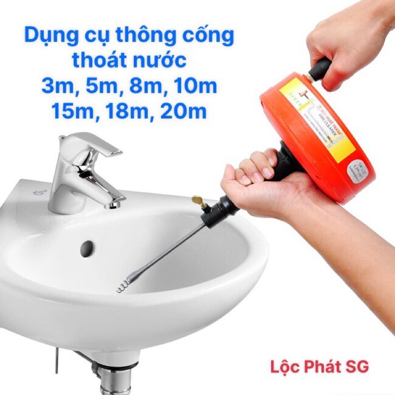 Dụng cụ thông cống, thoát nước cho: lavabo, ống cống, ống thoát nước mưa, phòng tắm