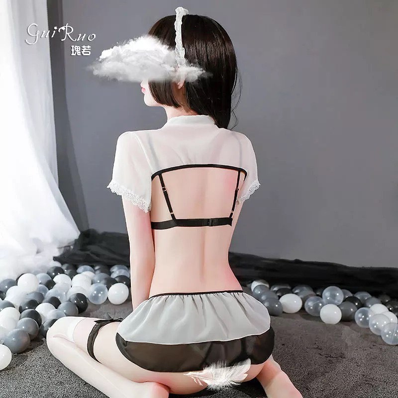 Brallete váy ngủ sexy màu trắng áo ngực kèm váy, kèm phụ kiện cosplay sexy nàng thơ phong cách Lolita | BigBuy360 - bigbuy360.vn