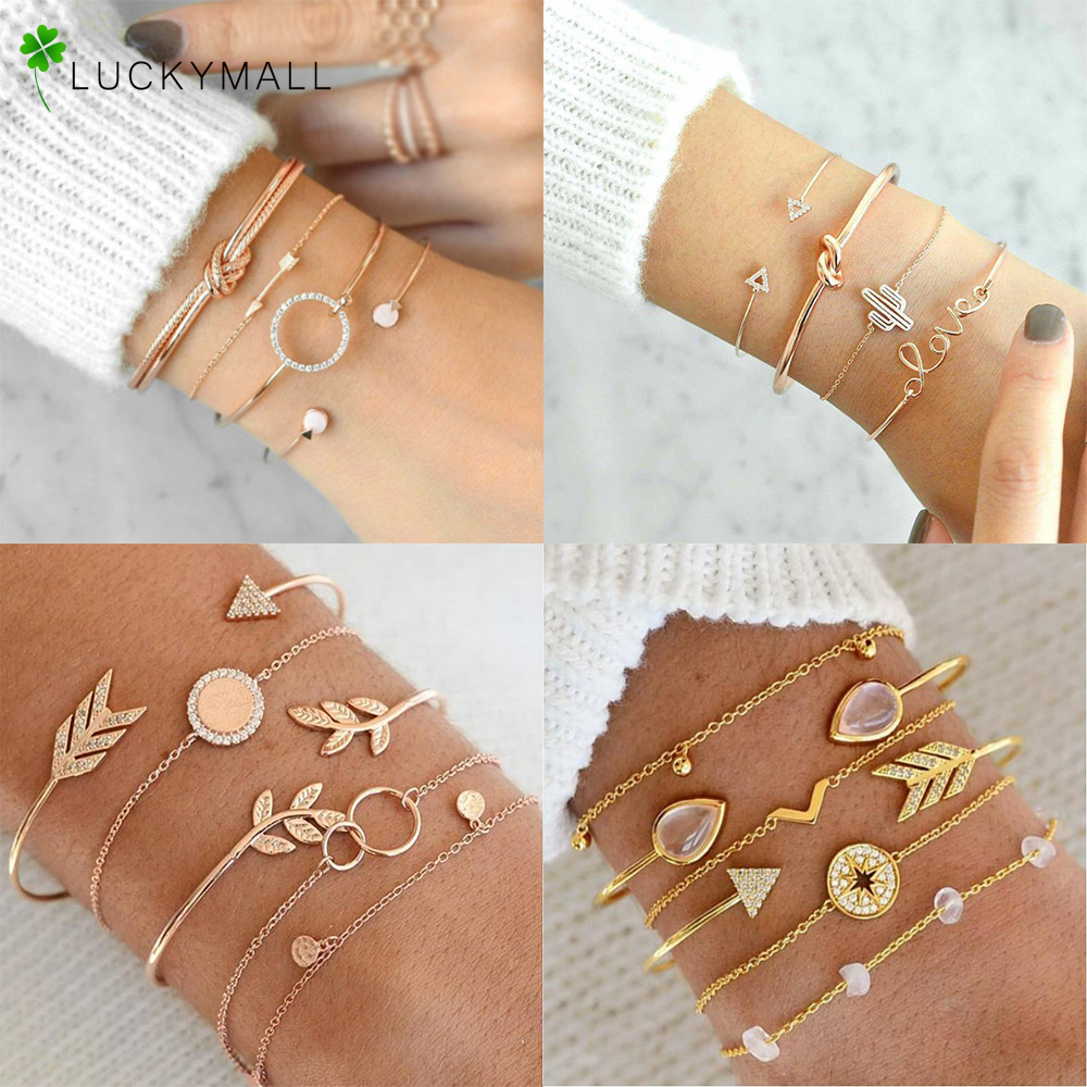 Bộ vòng tay vàng nhiều lớp mặt hình bướm phong cách retro thời trang cho nữ