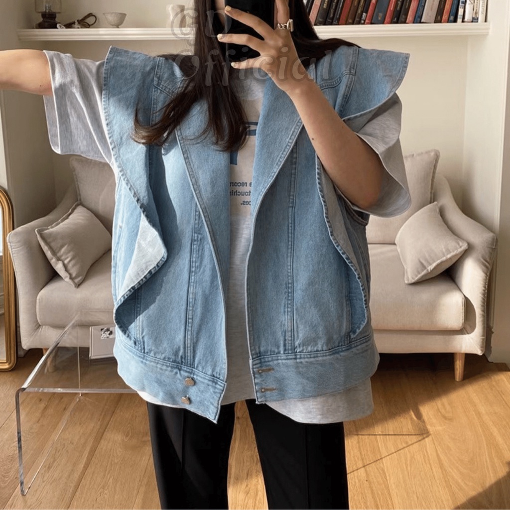 K105|Áo khoác jeans tanktop cá tính cho nữ chất denim thoáng mát màu xanh GD Official
