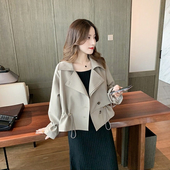 Áo Khoác Ngắn Màu Trơn Rút Dây Đa Năng Phong Cách Hàn Quốc Cho Nữ