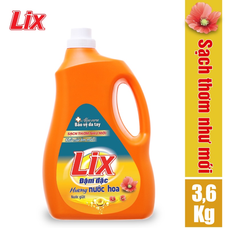 Combo 18 -  Nước giặt Lix hương nước hoa 3.6Kg + Nước xả vải Lix Soft hương sớm mai 3.6 lít - NGH10+  LSF38