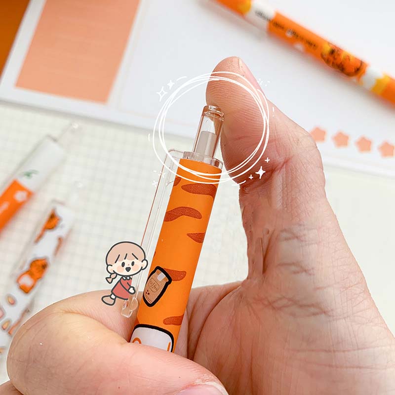 Bút bi mực màu đen ngòi 0.5mm thiết kế vỏ họa tiết hình chú hổ đáng yêu chất lượng cao