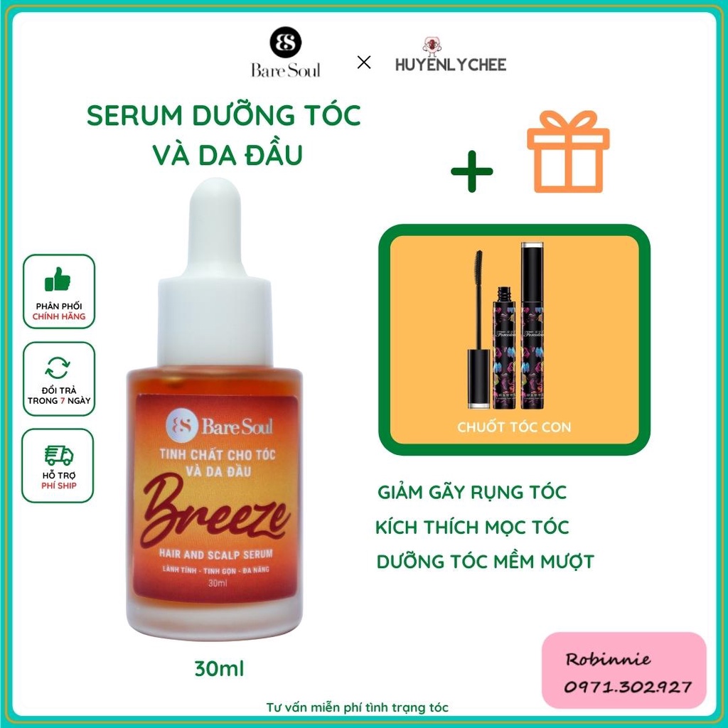 Serum Dưỡng Tóc Và Da Đầu Mềm Mượt, Giảm Rụng Tóc, Phục Hồi Tóc BareSoul BREEZE Hair & Scalp Serum 30ml