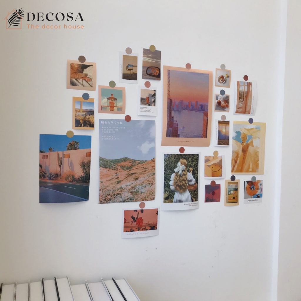 Ảnh trang trí dán tường hình vintage DECOSA tặng kèm bộ round sticker