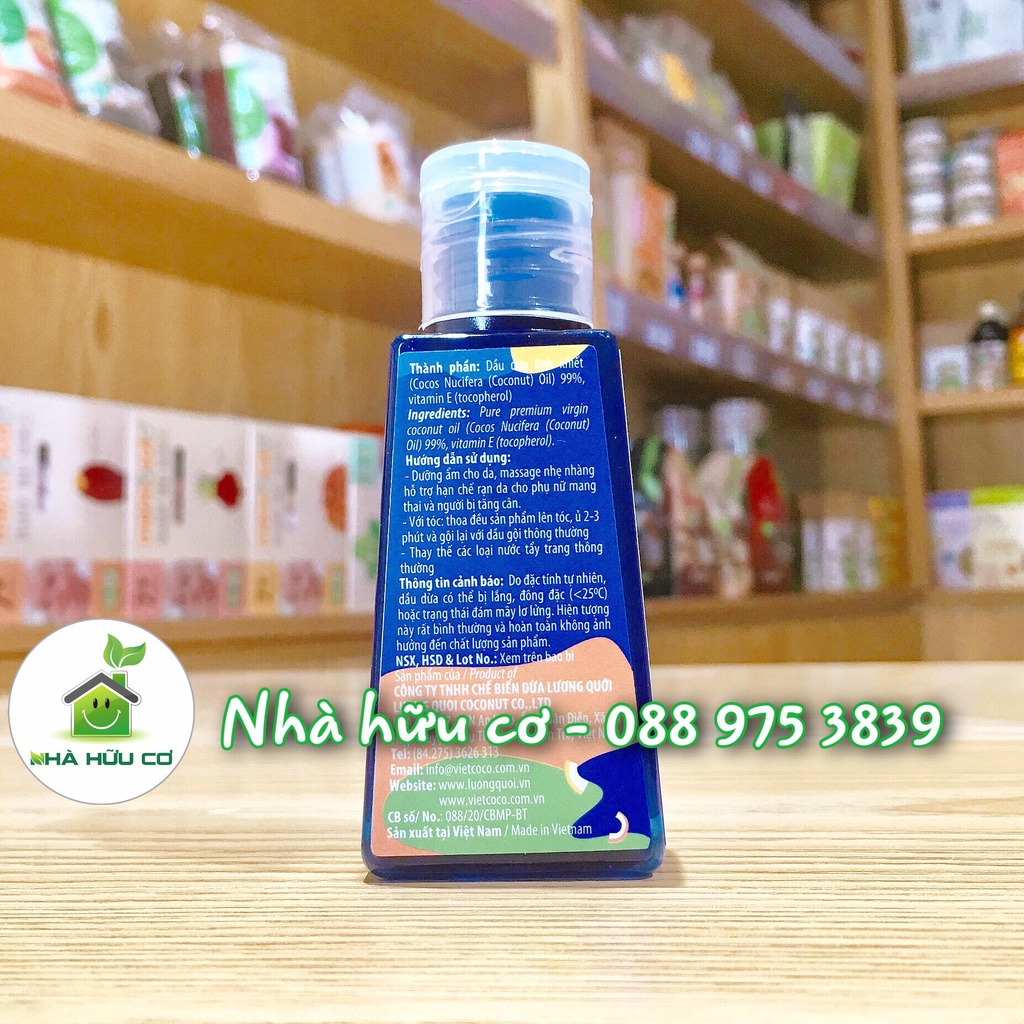 Dầu dừa tinh khiết vitamin E VIETCOCO - chai mini 50ml  - DATE: 11/2024 - Nhà hữu cơ