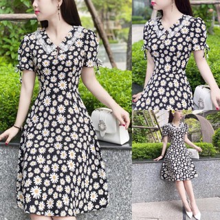 Đầm hoa nhí 💗 Đẹp DVC ❤️ Đầm đen hoa cúc trắng V1503