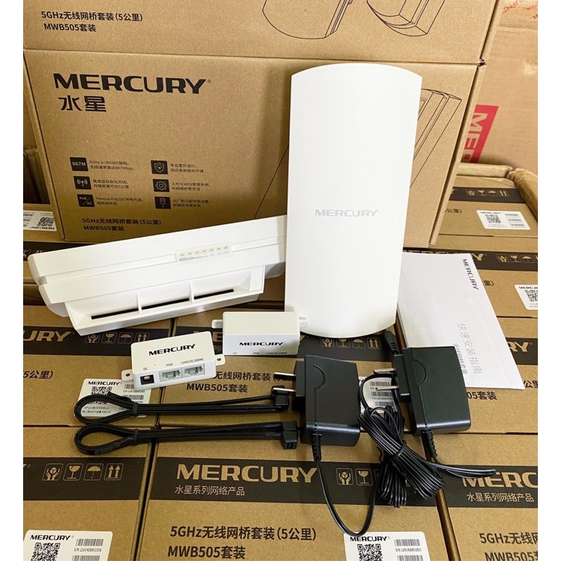 BỘT HU PHÁT WIFI KHÔNG DÂY NGOÀI TRỜI  MERCURY MWB201 1KM VÀ MWB505 5KM DÙNG CHO CAMERA, KÉO MẠNG