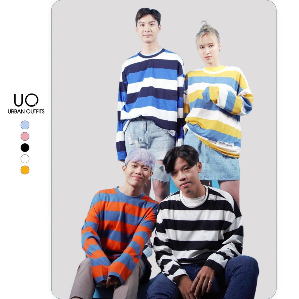 Hàng OUTLET 4 Màu TDO17 Áo Thun Tay Dài Nam Nữ Form Rộng URBAN OUTFITS 2 Sọc Ngang 100 Cotton 4 Chiều | BigBuy360 - bigbuy360.vn