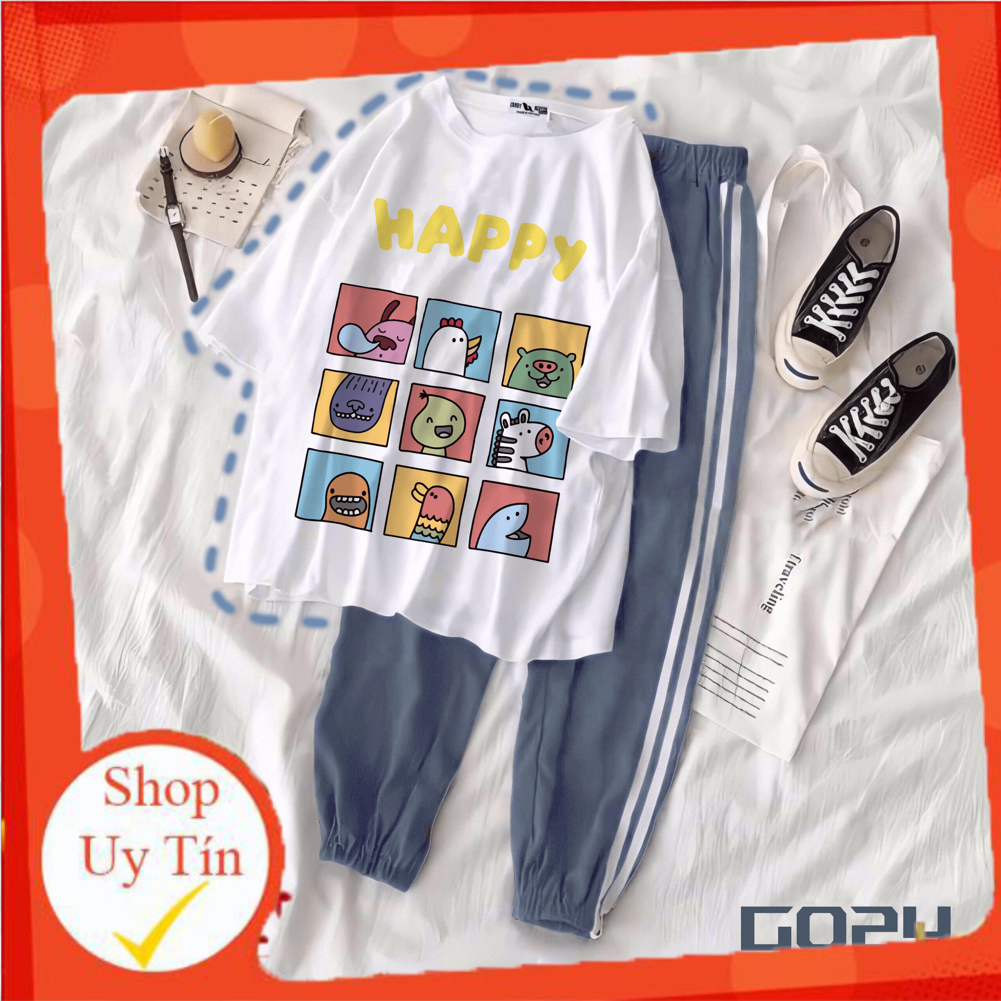 [Hàng Xịn] Set Áo Thun Unisex Tay Lửng Quần Kẻ 3 Sọc, Quần Ulzzang 2 sọc , Quần Bo Gấu