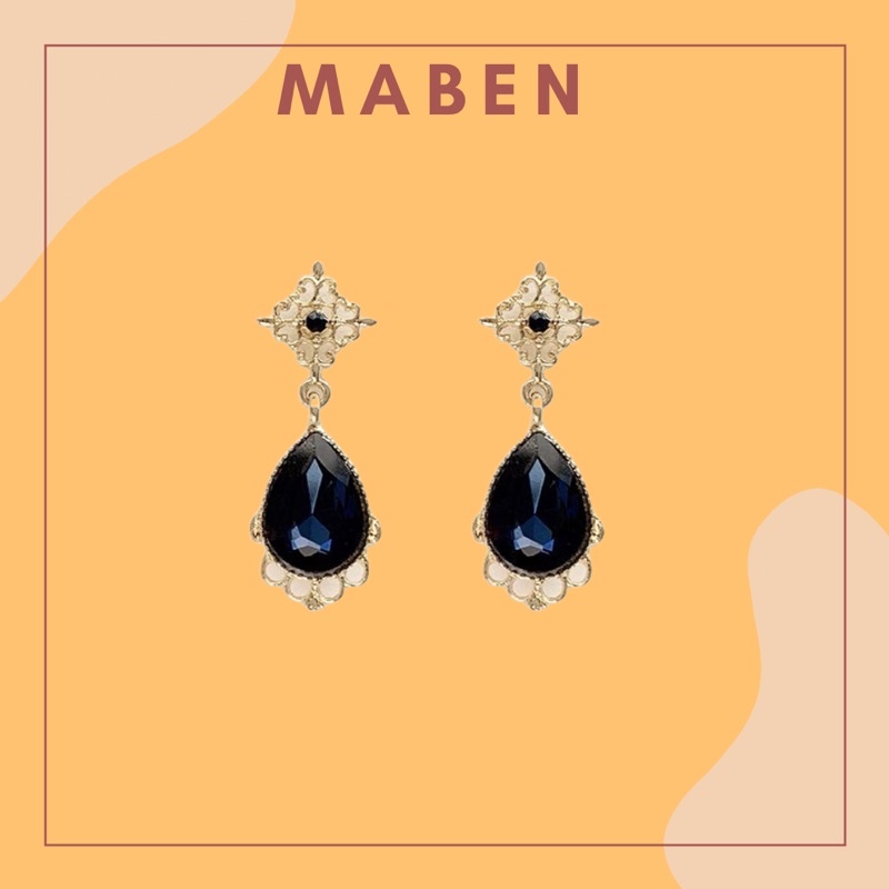 Khuyên tai đính đá màu xanh nước biển cổ điển - Maben