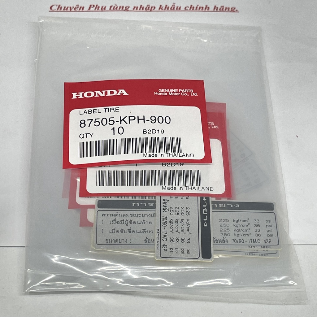 Bộ tem thông số WAVE 125I  Tem bợ cổ trắng nhập khẩu chính hãng HONDA - PT HỒNG ÂN