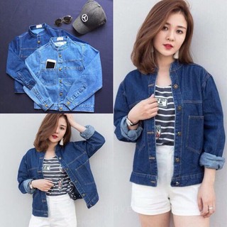 Áo khoát jean cổ trụ 2 màu đậm nhạt