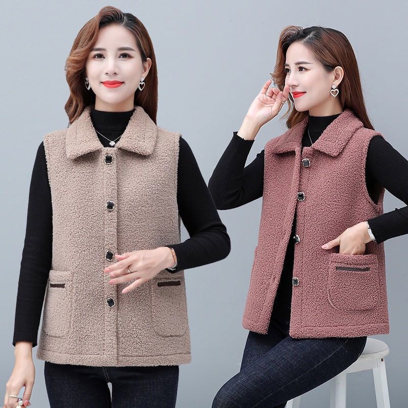 Áo vest nữ mới của bà mẹ trung niên và người già Áo vest mùa thu màu tinh khiết, đa năng, thiết kế thích hợp cảm giác