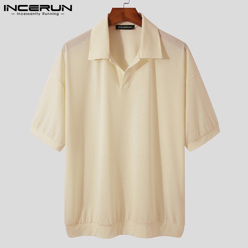 Áo polo INCERUN tay ngắn cổ mép lật thời trang 4 màu tùy chọn cho nam
