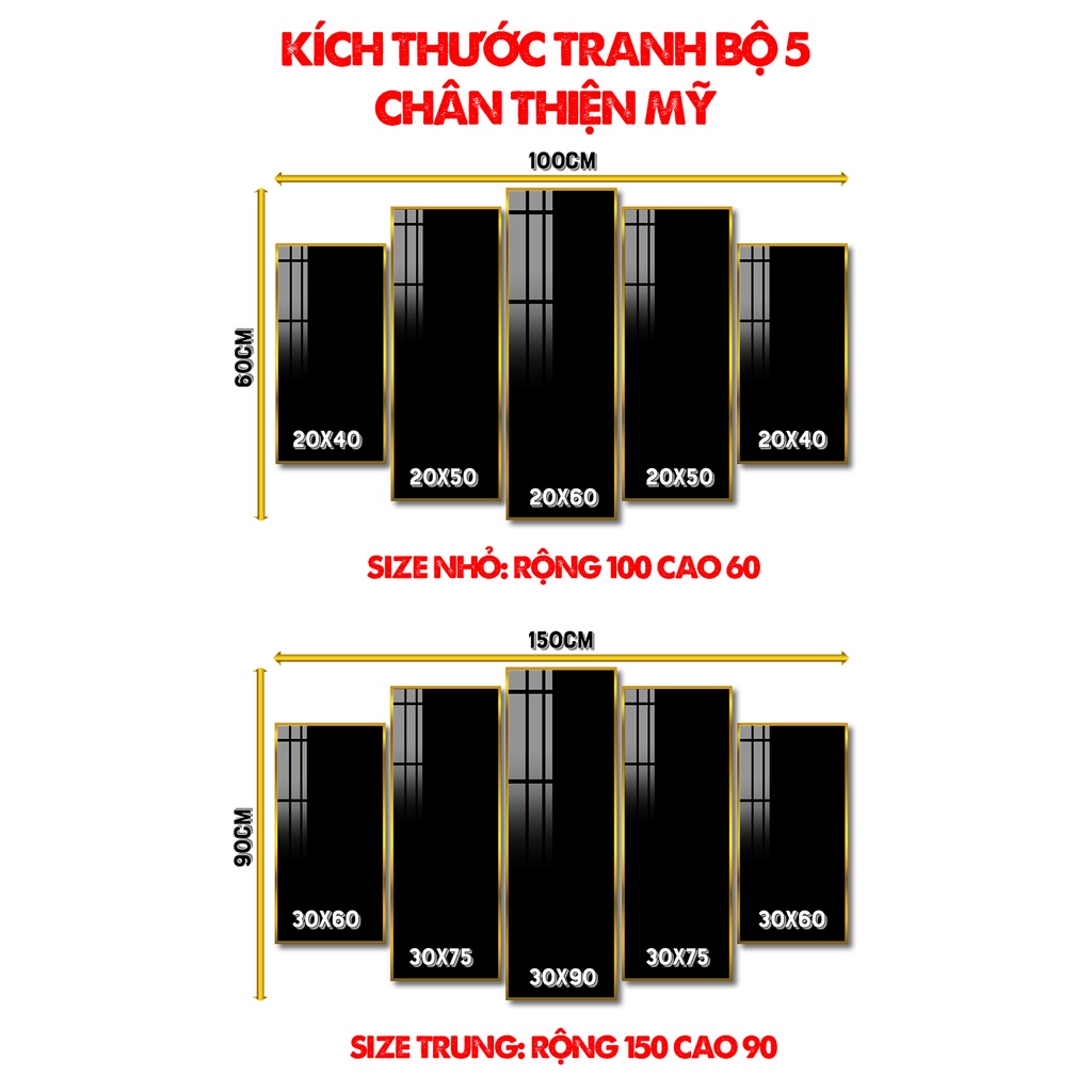 Bộ 5 Tranh Treo Tường Tráng Gương CHÂN THIỆN MỸ Trang Trí Phòng Khách Chủ Đề Chim Công, Thiên Nga, Rồng, Đại Bàng