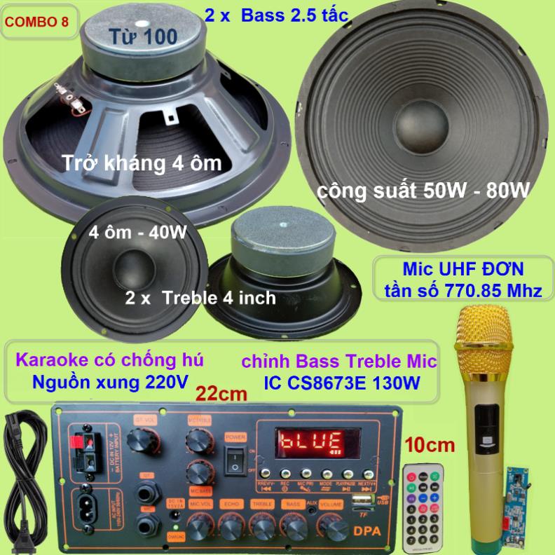 Combo loa kéo 2.5 tấc đôi CS8673E 130W - Karaoke có chống hú – chỉnh Bass Treble Micro – nguồn xung 220V