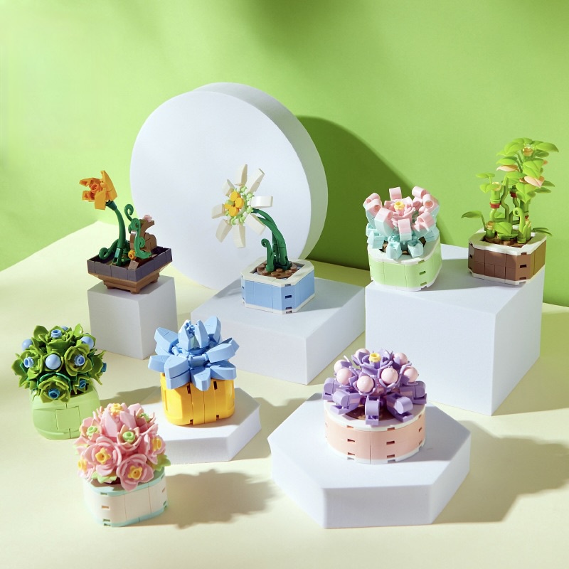 Bộ xếp hình chậu hoa Plante, lego hoa hướng dương dễ thương, độc đáo làm đồ decor bàn học quà tặng