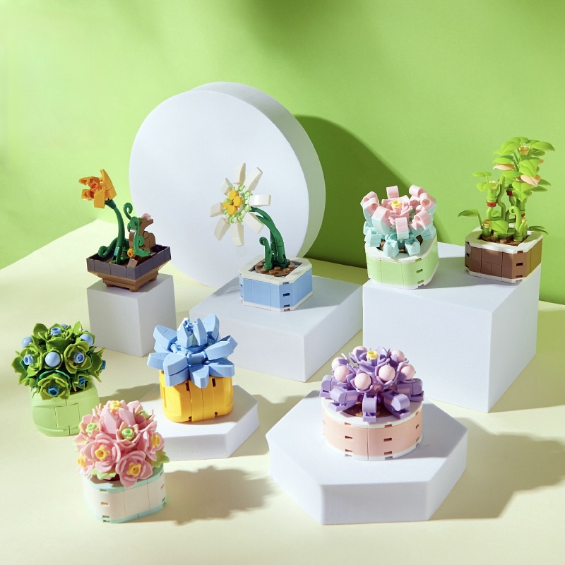 Bộ xếp hình chậu hoa Plante, cây lá dễ thương độc đáo làm đồ decor bàn học quà tặng