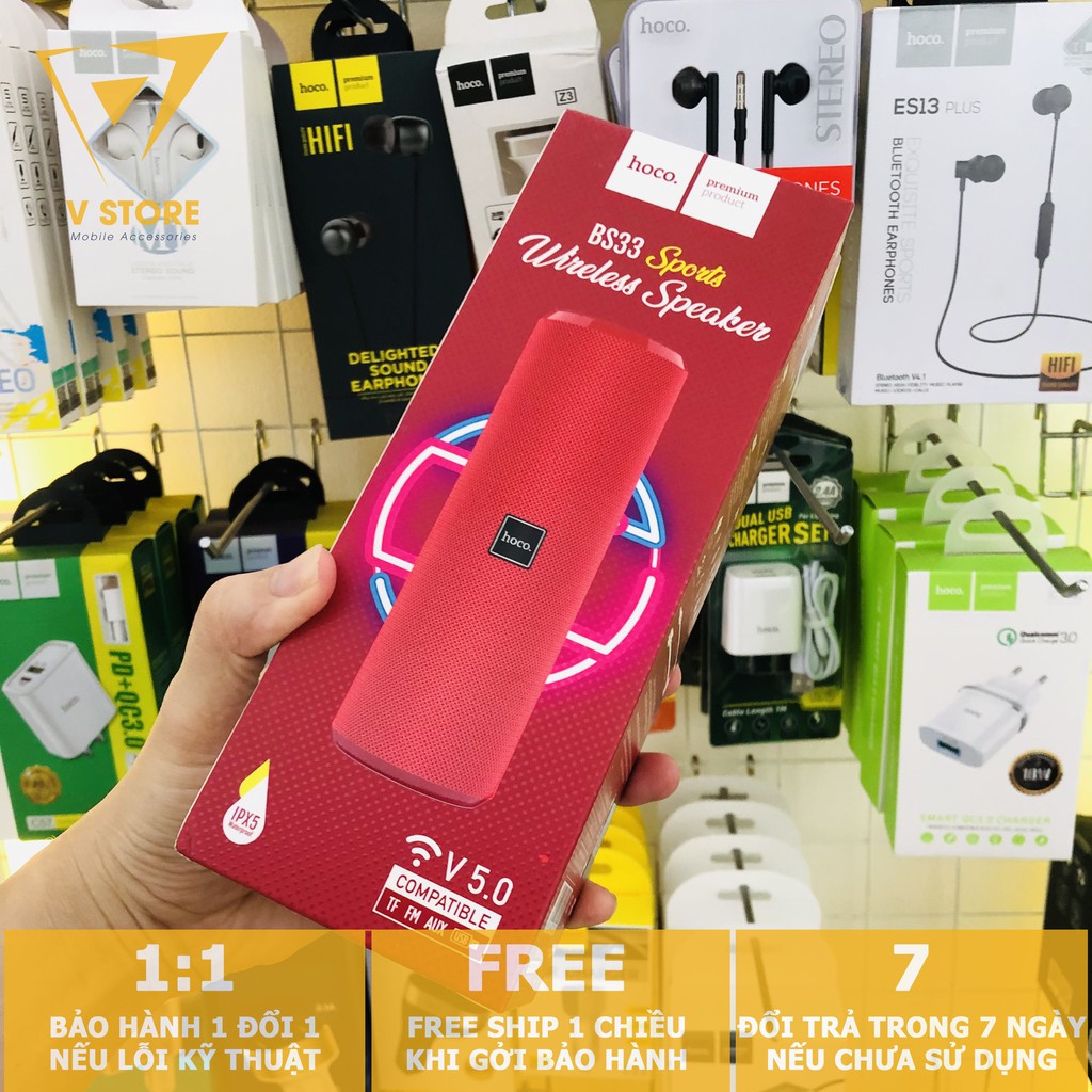 LOA BLUETOOTH NGHE NHẠC HOCO BS33 5W V5 CHỐNG TIA NƯỚC IPX5 PIN TRÂU HỖ TRỢ AUX, USB, THẺ NHỚ, FM