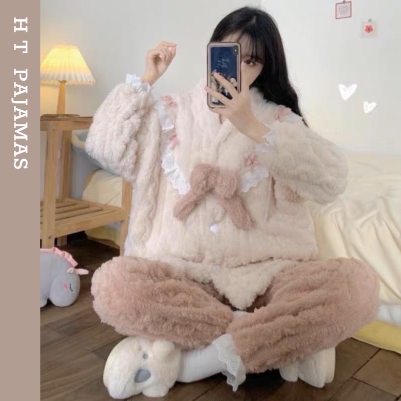Bộ Ngủ Bông Nhung Tiểu Thư Dễ Thương