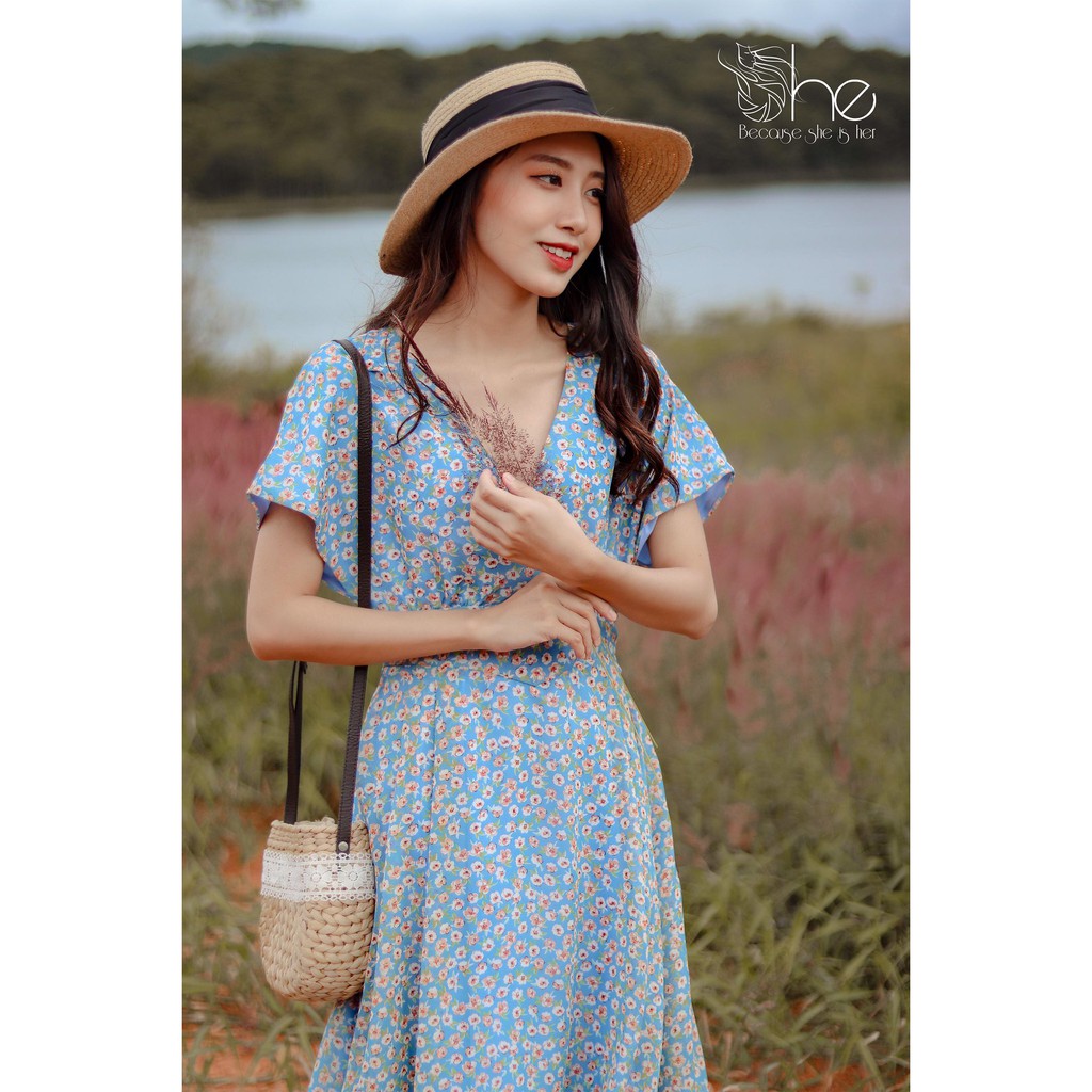 Keisha Dress - Đầm hoa cổ V tay cánh dơi | SDX104