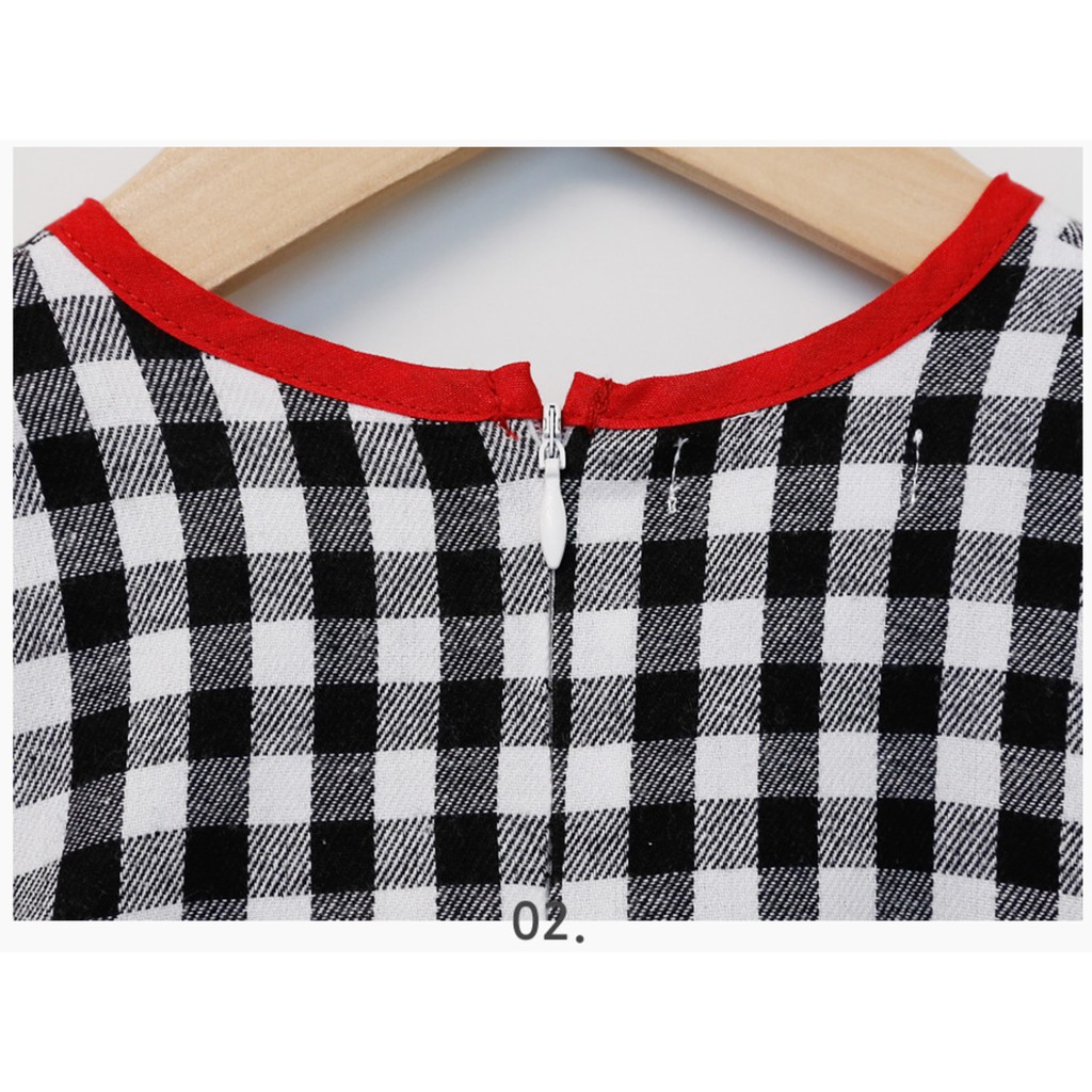 Váy bé gái Hàn Quốc Bebezoo dài tay _ Caro thêu hoa