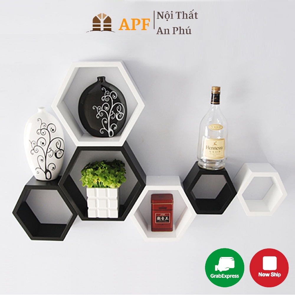 Kệ lục giác  Gồm 3 Ô treo tường APF chất liệu gỗ MDF nhập khẩu trang trí phòng khách, phòng ngủ hiện đại KS025