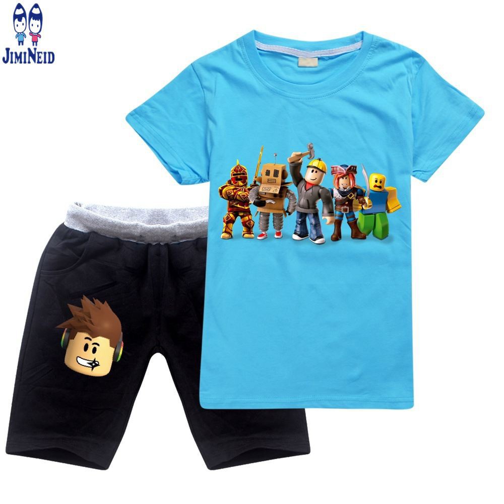 【JD】Cute Baby ROBLOX Shirts Kids Boys Girls Clothing Cartoon Cotton Short Sleeve T shirt+Shorts 2pcs/set