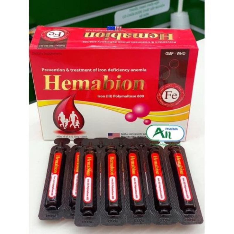 Hemabion - Bổ sung sắt dạng nước cho người thiếu máu,thiếu sắt. Hộp 20 ống, vị thơm,ngọt,dễ uống