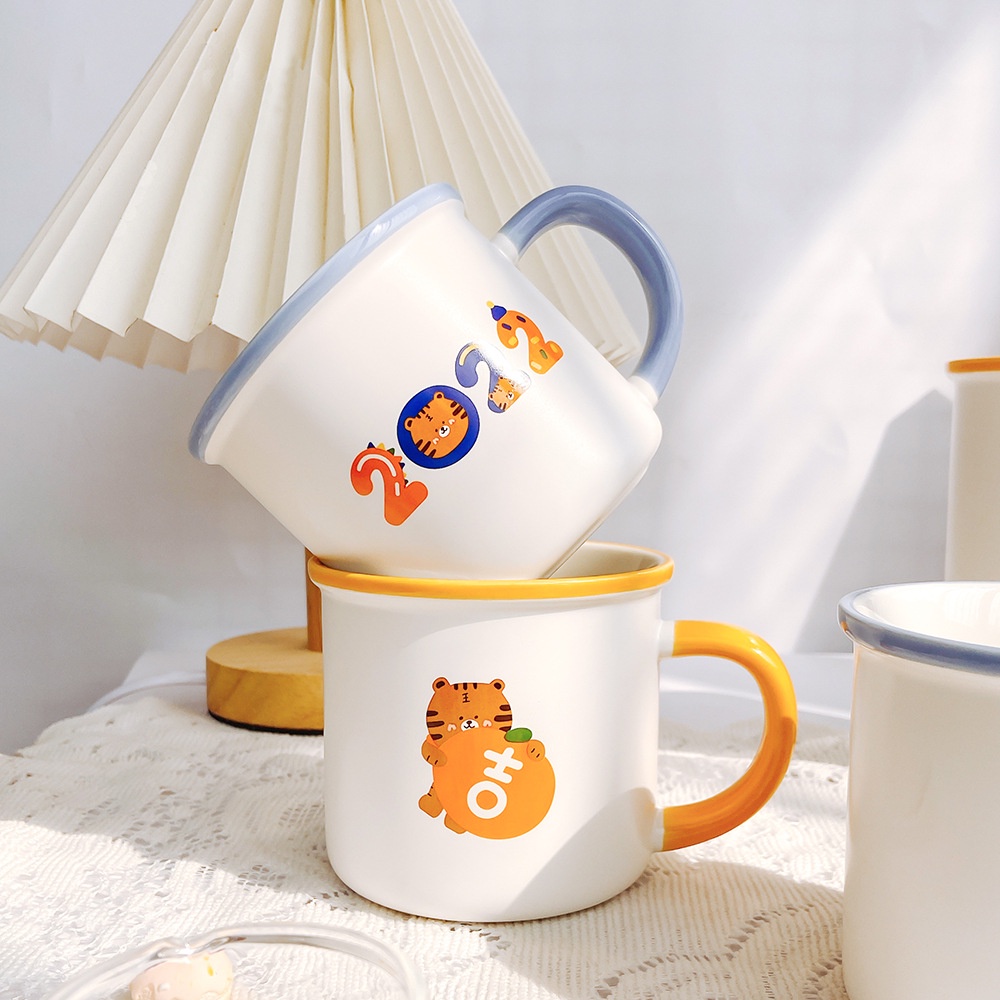 Cốc Sứ Uống Cà Phê Màu Nhám Họa Tiết Hổ Thời Trang Cá Tính