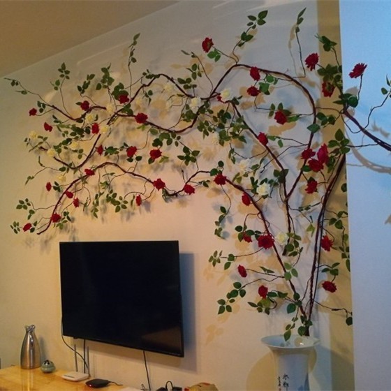 Dây hồng leo 3m trang trí tường nhà, quán cafe, studio, hoa lụa cao cấp