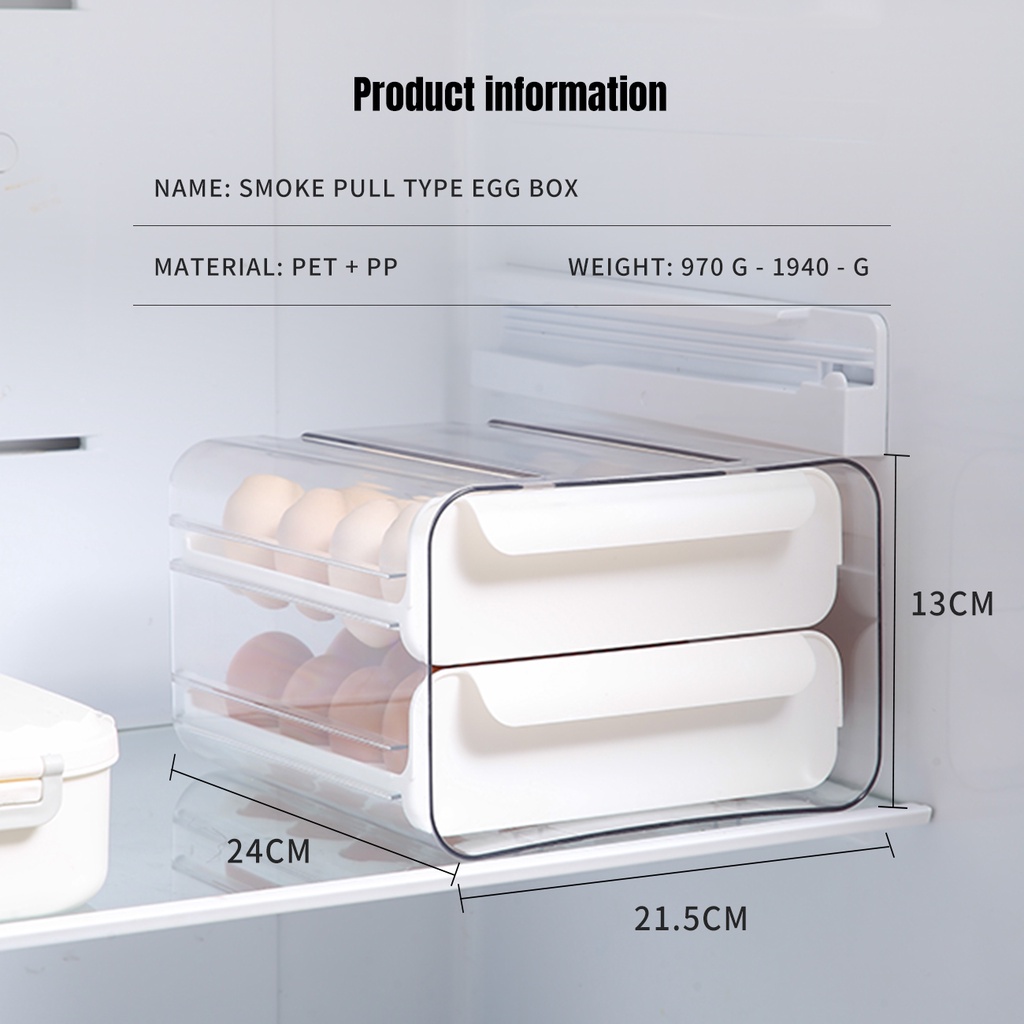 Hộp Đựng Trứng JUJIAJIA Thiết Kế Ngăn Đựng Dạng Kéo Sức Chứa Lớn Cho Tủ Lạnh