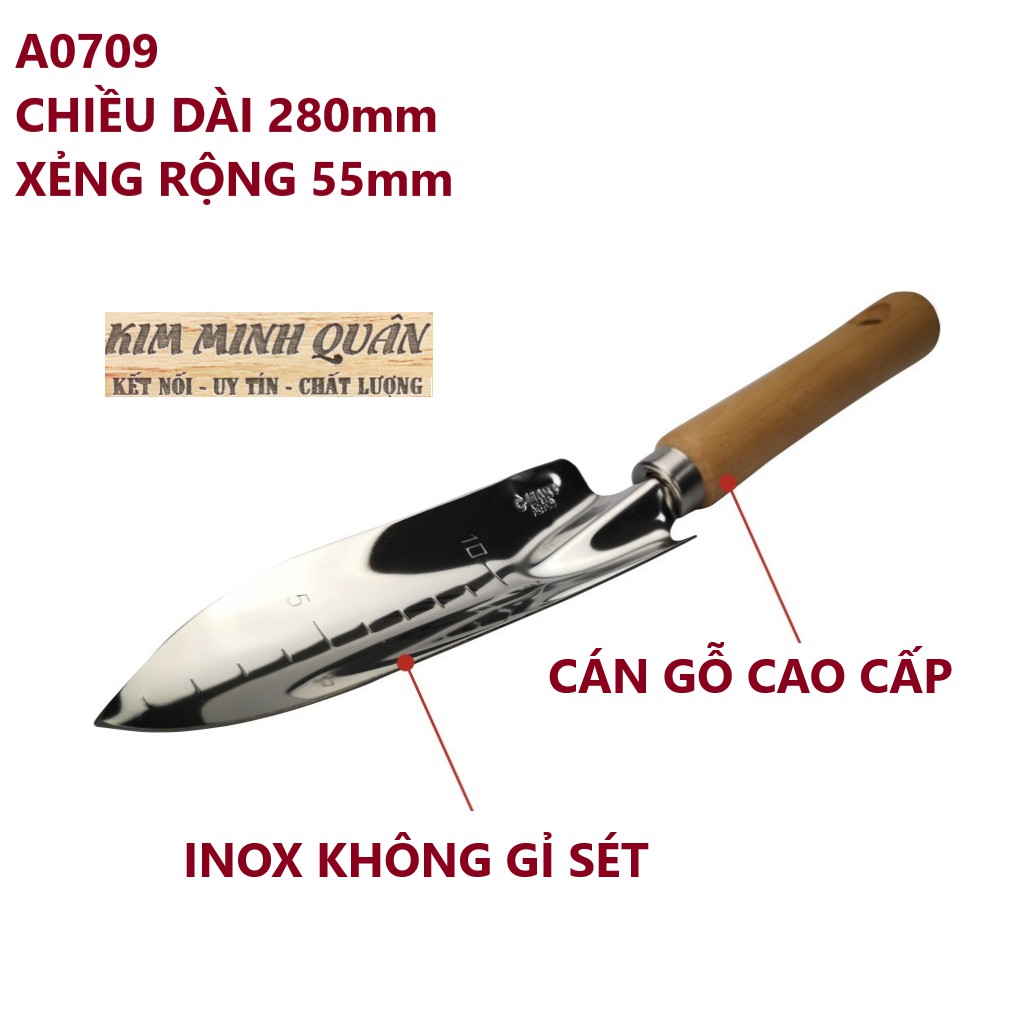 Xẻng Làm Vườn Cầm Tay Inox Cao Cấp 280mm A0708 &amp; A0709 CMART