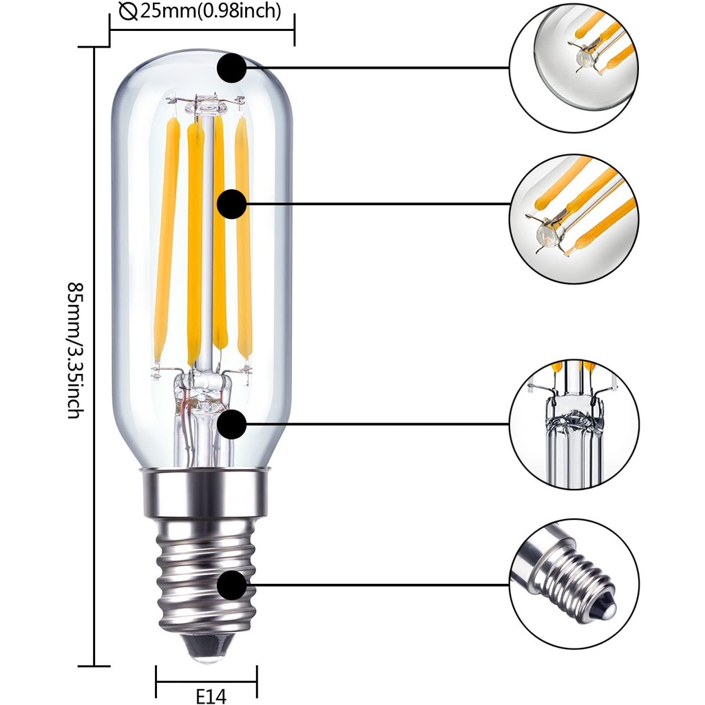 Set 6 Bóng Đèn LED Dây Tóc Edison Blub T25 E12 E14 4W 90% Tiết Kiệm Năng Lượng Trang Trí Nội Thất