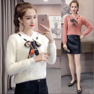Áo len lông cừu kèm nơ