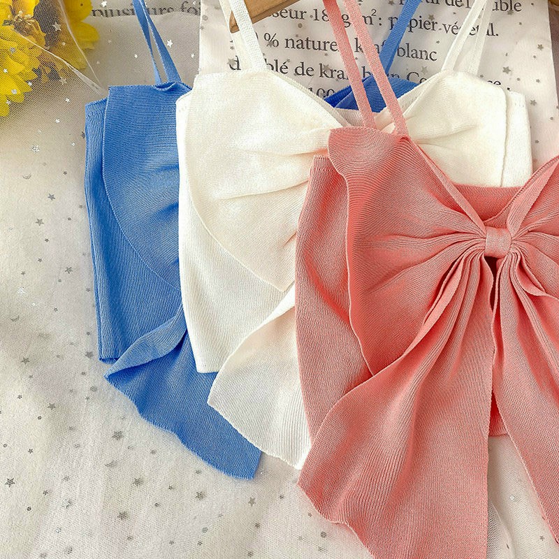 Áo Kiểu Hai Dây Von Mịn Ngắn Kèm Thắt Nơ Trước Ngực Cực Xinh TTSLA0898