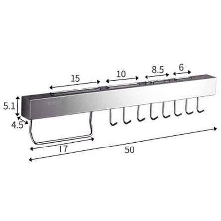 50cm - Kệ để dao, kéo, thớt, muỗm đa năng INOX SUS304 gắn tường gạch men - kèm vít và keo dán - Dài 50cm