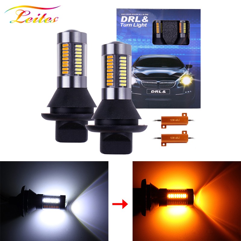 Bộ 2 Bóng Đèn led 1156 p21w ba15s py21w bau15s t20 7440 Ánh Sáng Trắng / Hổ Phách Cho Xe Hơi