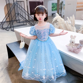 Đầm công chúa Elsa màu xanh mẫu siêu hot kèm tà dài cho bé 3-9 tuổi