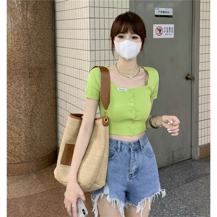 Áo Cổ Vuông Ôm Dáng Dễ Phối Đồ Thời Trang Phong Cách Hàn Quốc