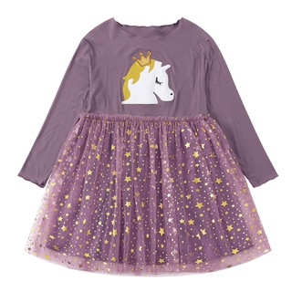 Đầm Công Chúa Tay Dài Phối Lưới In Họa Tiết Ngựa Pony / Vương Miện Xinh Xắn Thời Trang Mùa Thu Cho Bé Gái