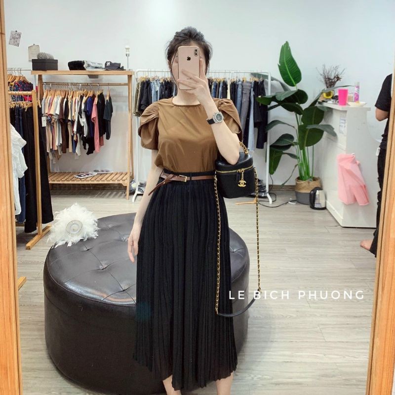 Chân váy voan kèm dây đai hàng QC