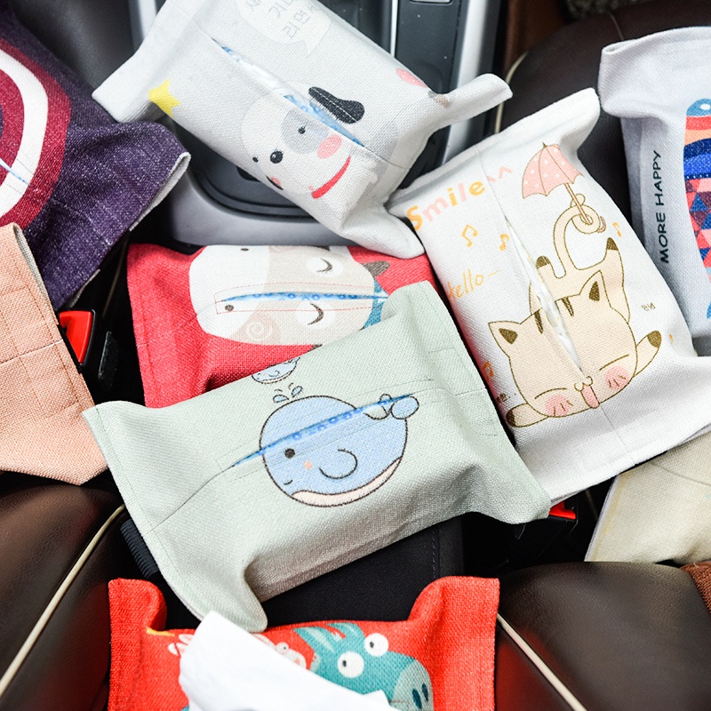 Hộp Đựng Khăn Giấy Bằng Vải Lanh Cotton Gắn Lưng Ghế Xe Hơi